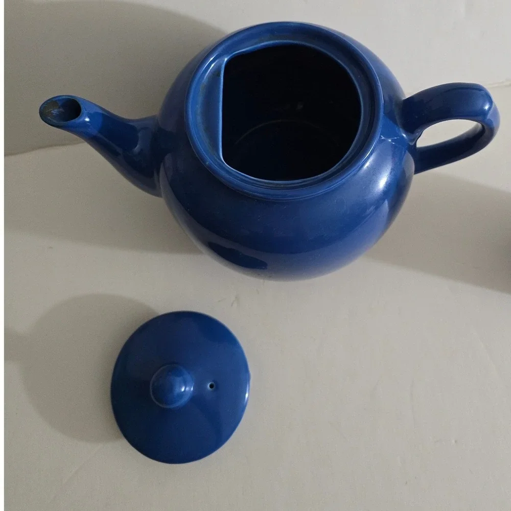 Cobalt Blue‎ Ceramic Teapot Round Glazed Tea Pot with Lid 4 Cup